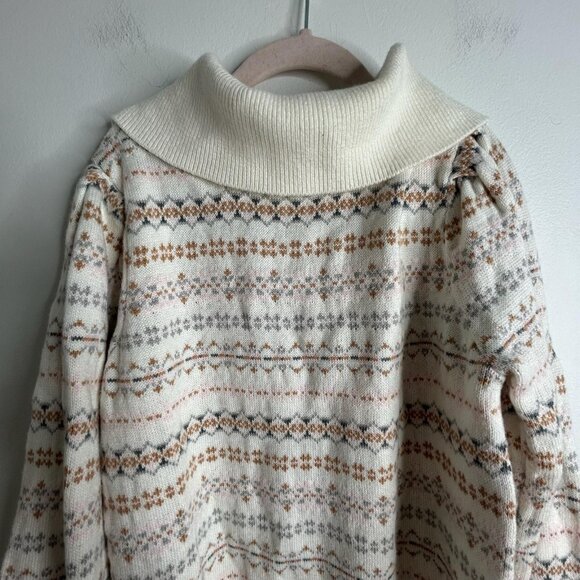 Janie‎ and Jack Sweater Girls 12 Ivory Fair Isle Turtleneck Pullover Knit Winter - Picture 2 of 9